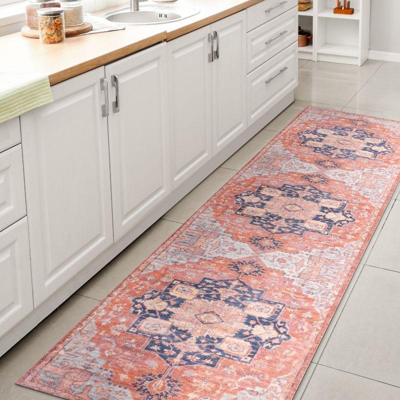 2' x 8' Maris Ornate Medallion Machine Washable Indoor/Outdoor Runner Rug, Orange/Cream - JONATHAN Y