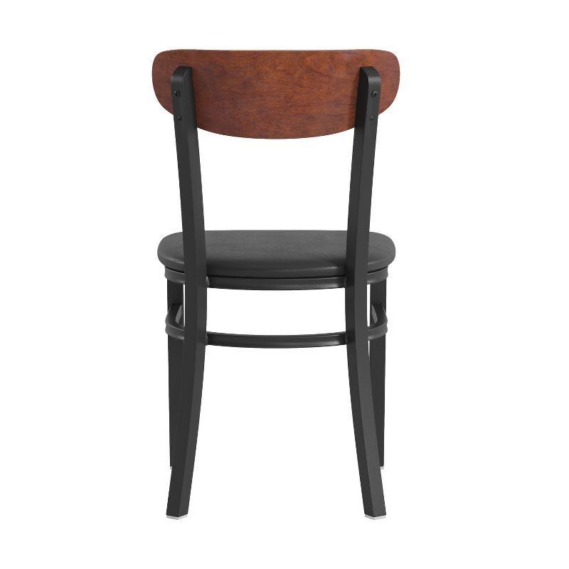 Flash Furniture Wright Commercial Dining Chair with 500 LB. Capacity Black Steel Frame, Walnut Finish Wooden Boomerang Back, and Black Vinyl Seat