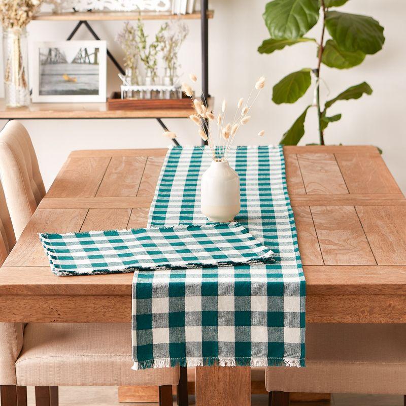 Design Imports Teal Heavyweight Check Fringed Placemat Set/6