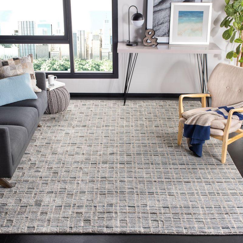 Grey and Blue Hand-Knotted Viscose 6' x 9' Area Rug