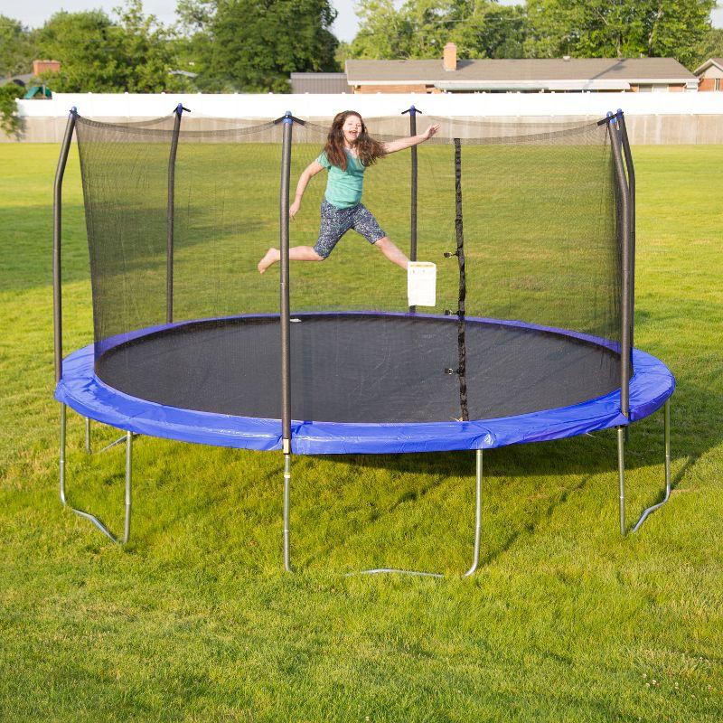 15-Foot Blue Round Trampoline with Safety Enclosure