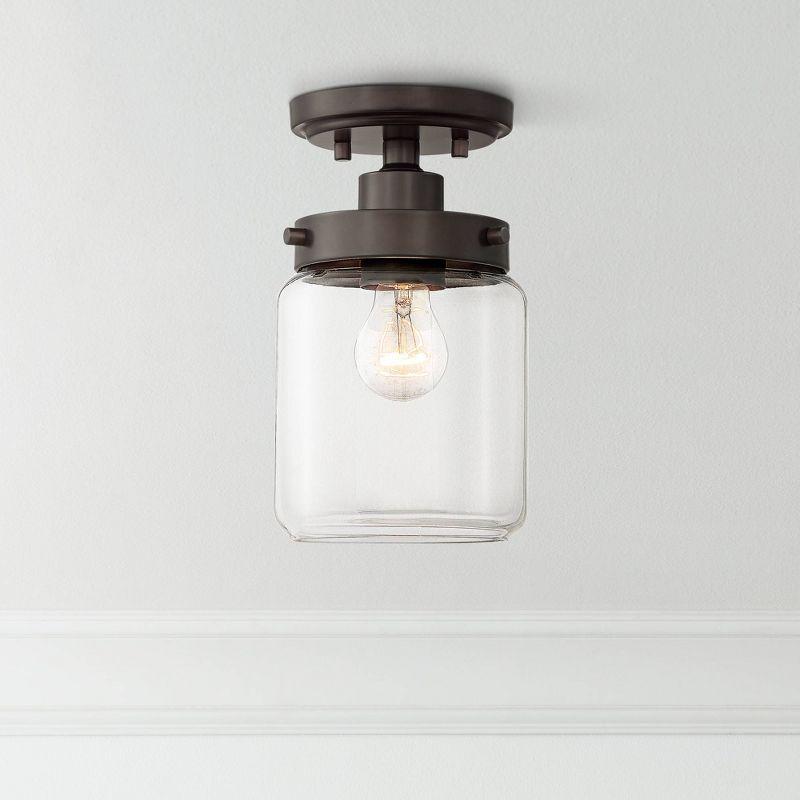 360 Lighting Devonshire Modern Farmhouse Ceiling Light Semi Flush Mount Fixture 6" Wide Bronze Clear Glass Open Bottom Shade for Bedroom Kitchen House