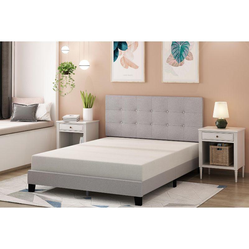 Furinno Full/Queen Size Upholstered Bed Frame Button Tufted Headboard Bedframe 12PC Slat Mattress Foundation,Gray