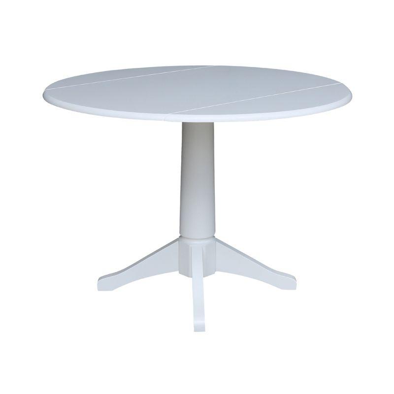 Elegant White 42" Round Solid Wood Extendable Pedestal Dining Table