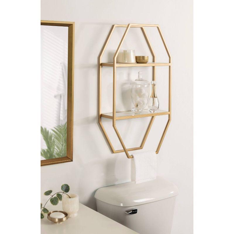 Adela White and Gold Geometric Wall Shelf