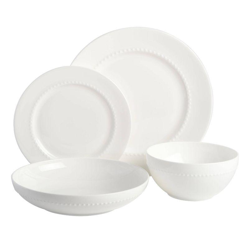 White Porcelain Embossed 16-Piece Dinnerware Set, Service for 4