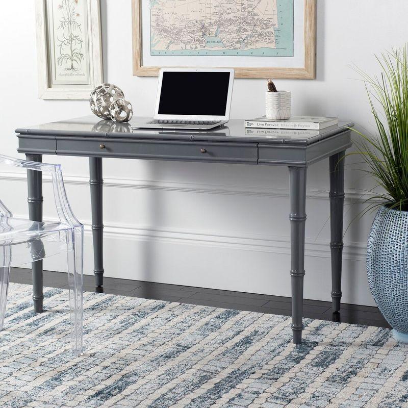 Transitional Gray Home Office Desk with Bamboo-Inspired Frame