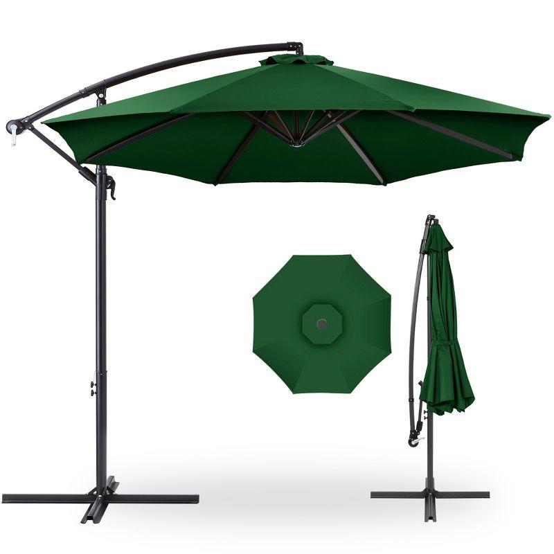 10ft Green Polyester Cantilever Patio Umbrella with Adjustable Tilt