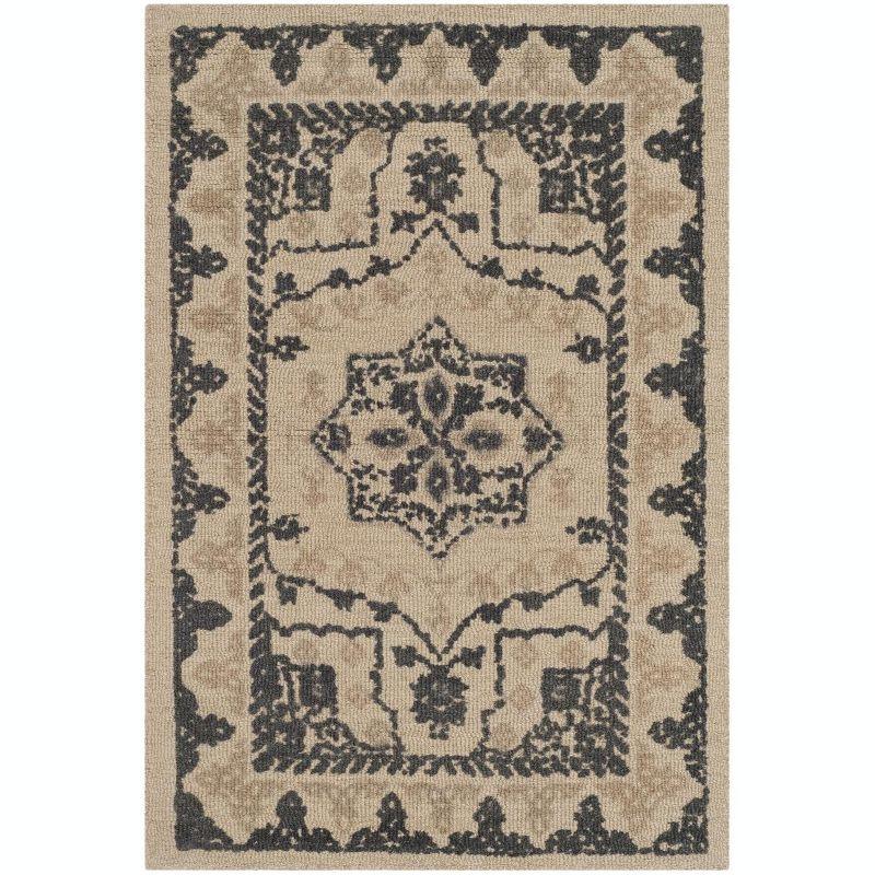 Ivory and Charcoal Tufted Wool Rectangular Area Rug