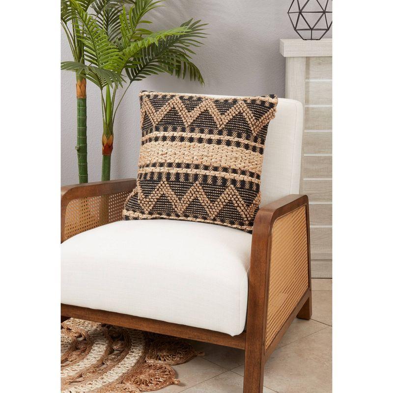 20" Black and Beige Boho Woven Zig Zag Square Throw Pillow