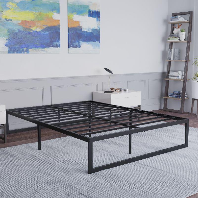 Full Black Metal Platform Bed with Storage and Slats