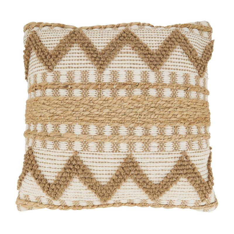 Ivory and Beige Woven Zig Zag Square Throw Pillow