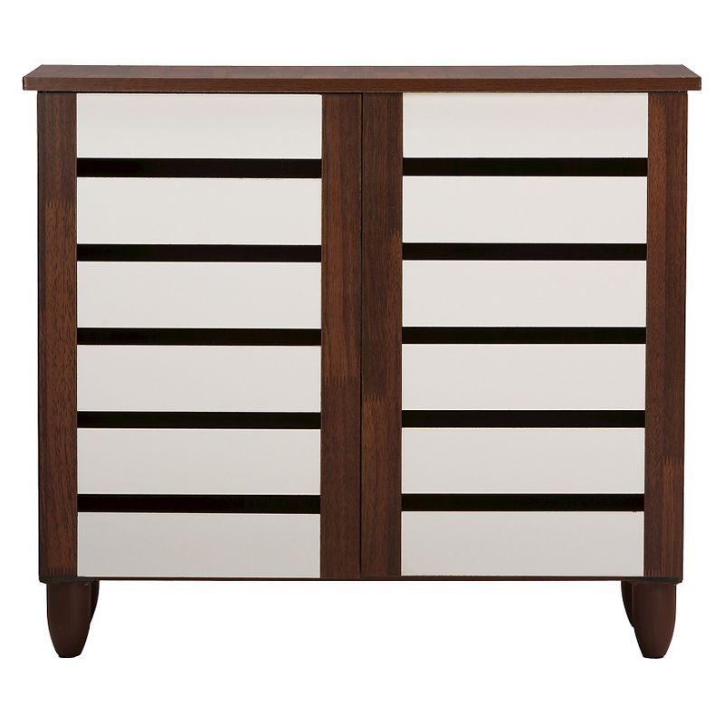 Gisela Two-Tone Shoe Cabinet with 2 Doors Oak/White - Baxton Studio: Modern Design, 3 Shelves, Vinyl Legs