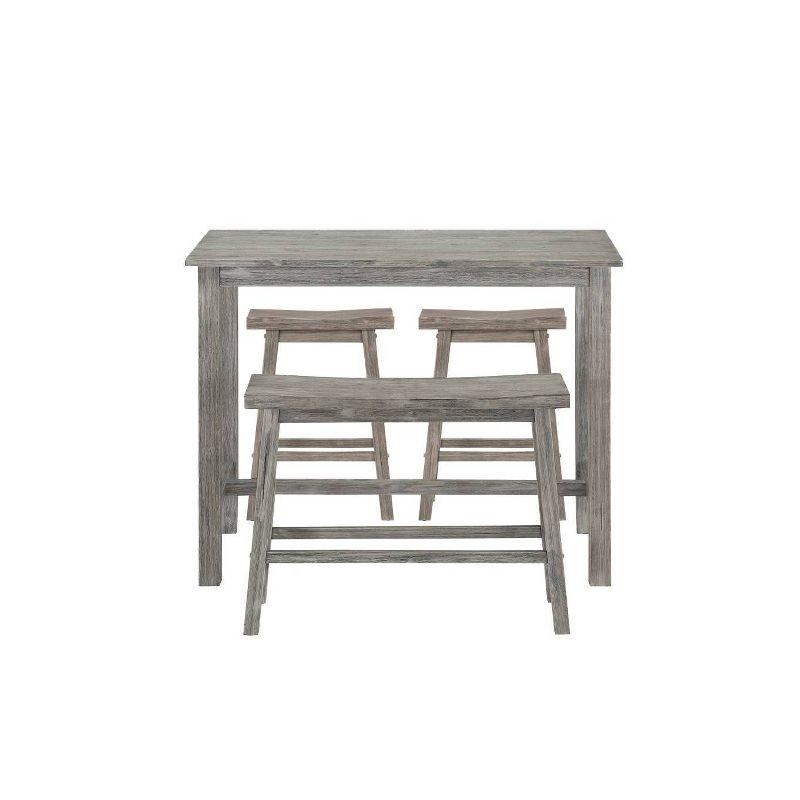 Storm Gray 4-Piece Solid Acacia Wood Pub Set with Saddle Stools