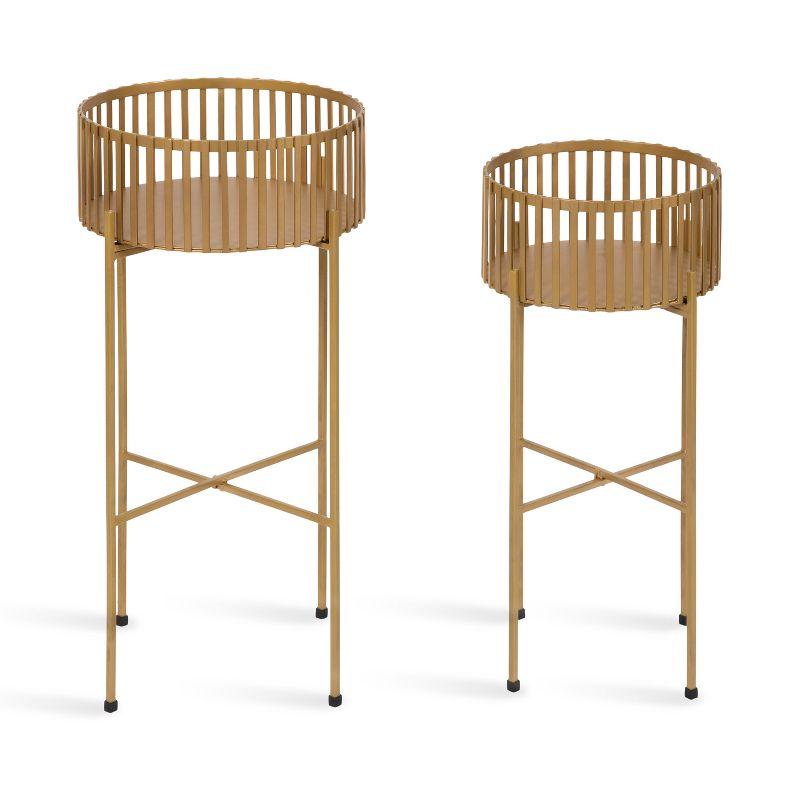 Gold Metal Slatted Two-Piece Plant Stand Set