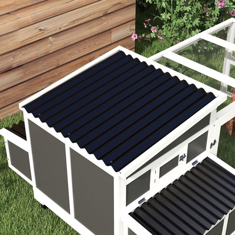 PawHut Wooden Chicken Coop with Nesting Box, Outdoor Poultry Cage Rabbit Hutch with Run for 6 Chickens, Ducks, Hens, Small Animals, Dark Gray