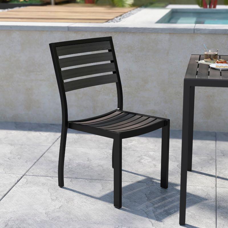 Flash Furniture Lark Outdoor Side Chair with Faux Teak Poly Slats, Set of 2