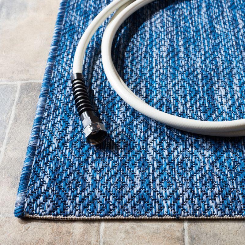 Navy Blue Geometric Low Pile Indoor/Outdoor Rug