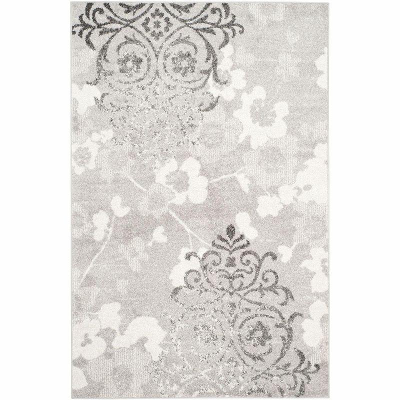 Elegant Silver and Ivory Floral 6' x 9' Reversible Area Rug