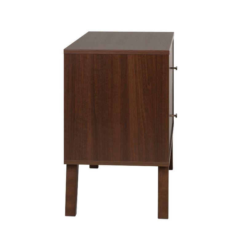 Milo Mid Century Modern 2 Drawer Nightstand Cherry - Prepac: Brushed Brass Knobs, Tapered Legs