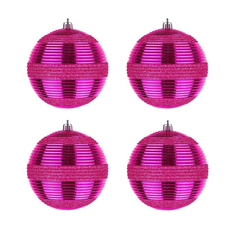 National Tree Company First Traditions Christmas Tree Ornaments, Hot Pink with Glitter Stripes, Set of 4