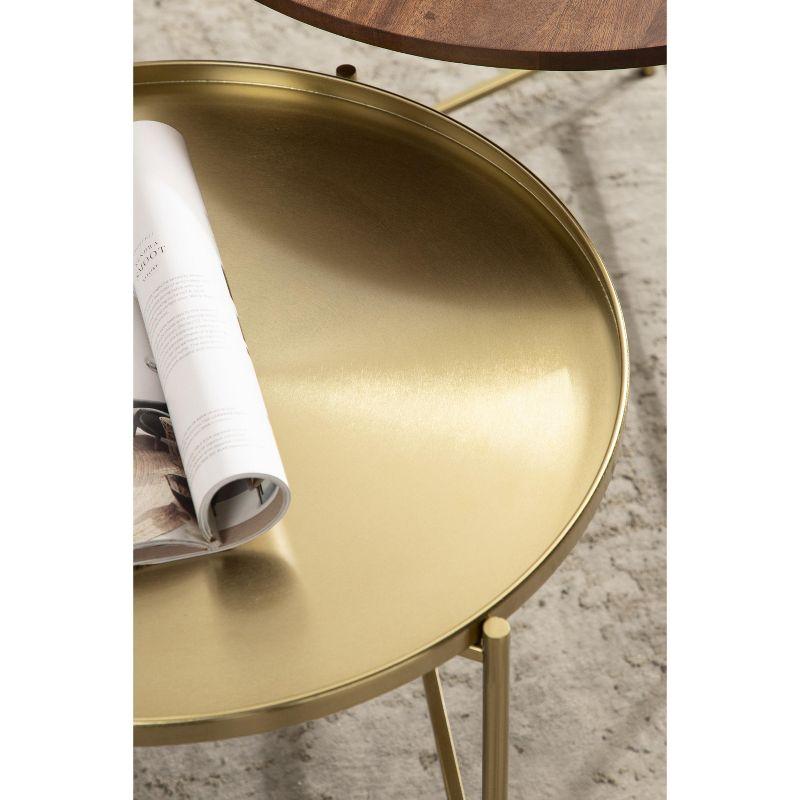 Kate and Laurel Ulani Round Wood Nesting Table, 2 Piece, Walnut Brown and Gold