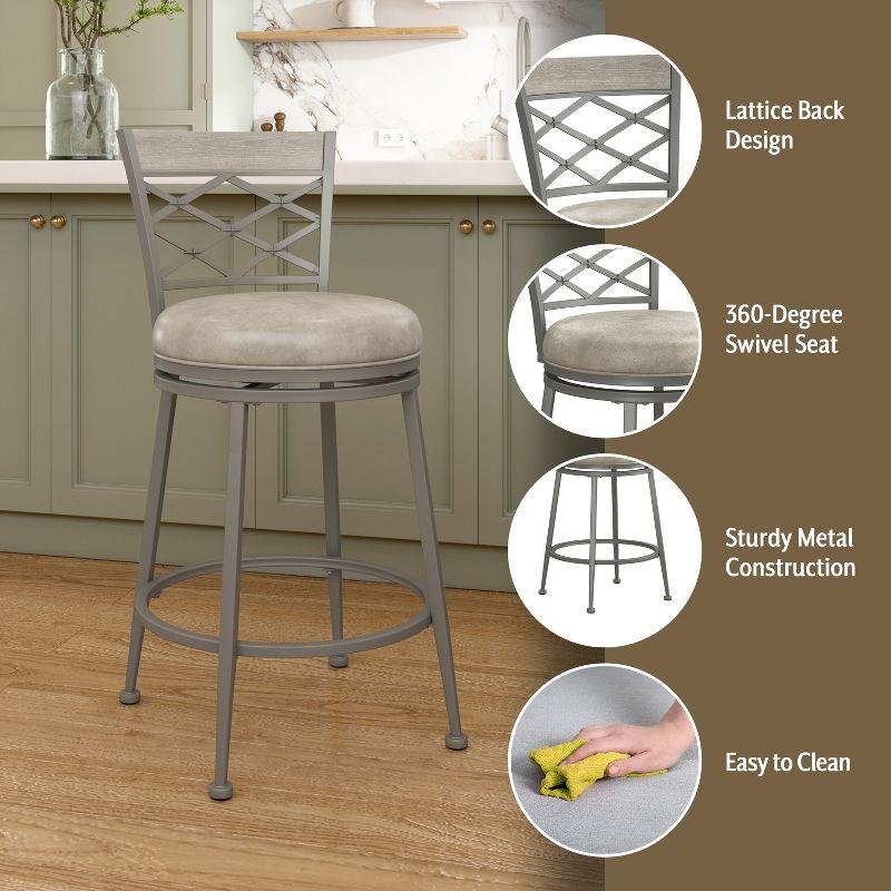 Hutchinson Metal Swivel Counter Height Barstool Pewter: 26" Seat, Weathered Gray Wood - Hillsdale Furniture