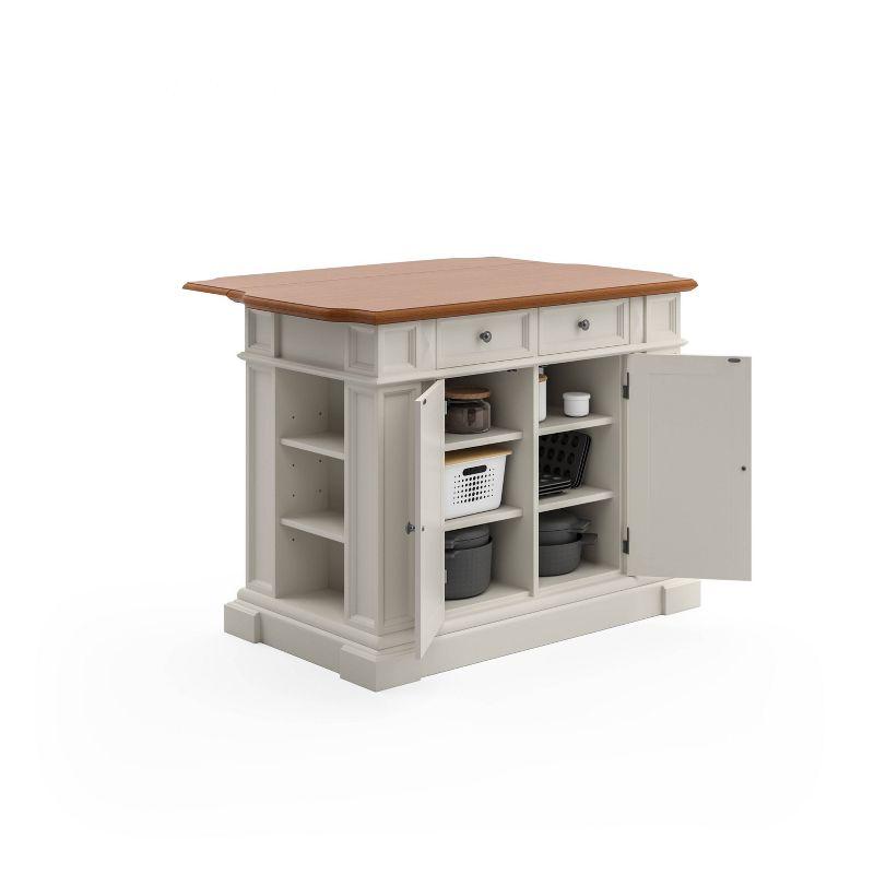 Crisp White and Distressed Oak Finish Spacious Kitchen Island