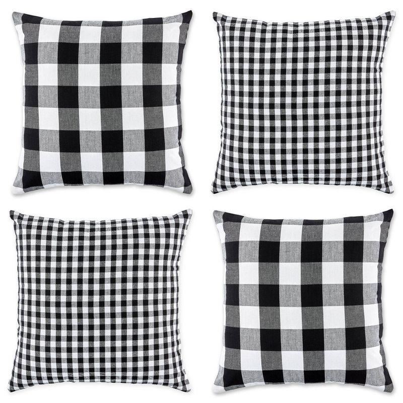 4pk 18"x18" Gingham Buffalo Check Assorted Square Throw Pillow Covers Black/White - Design Imports: Cotton, Machine Washable