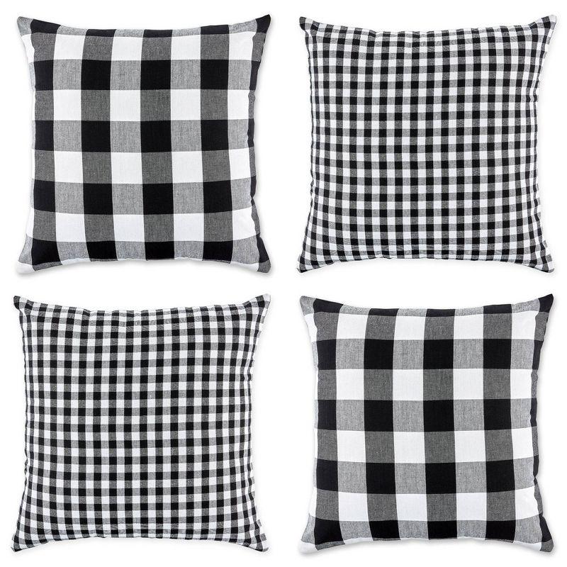 Modern Black and White Cotton Gingham Pillow Covers, Set of 4