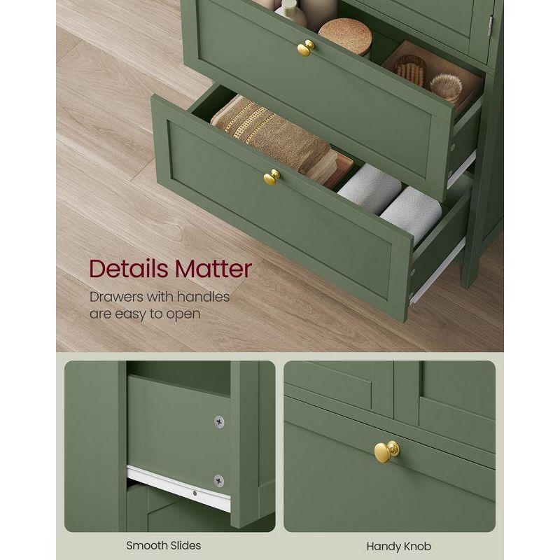 VASAGLE Bathroom Floor Storage Cabinet, Bathroom Storage Unit, Freestanding Cabinet with 2 Drawers and 2 Doors,Forest Green