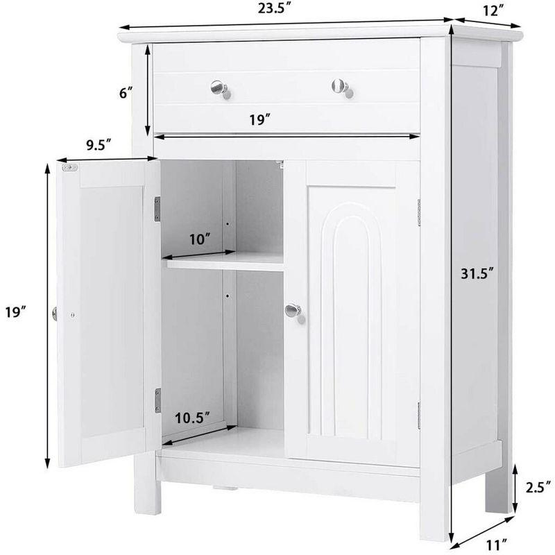 Tangkula Bathroom Floor Cabinet Wooden Storage Organizer with Drawer & Doors Blcak