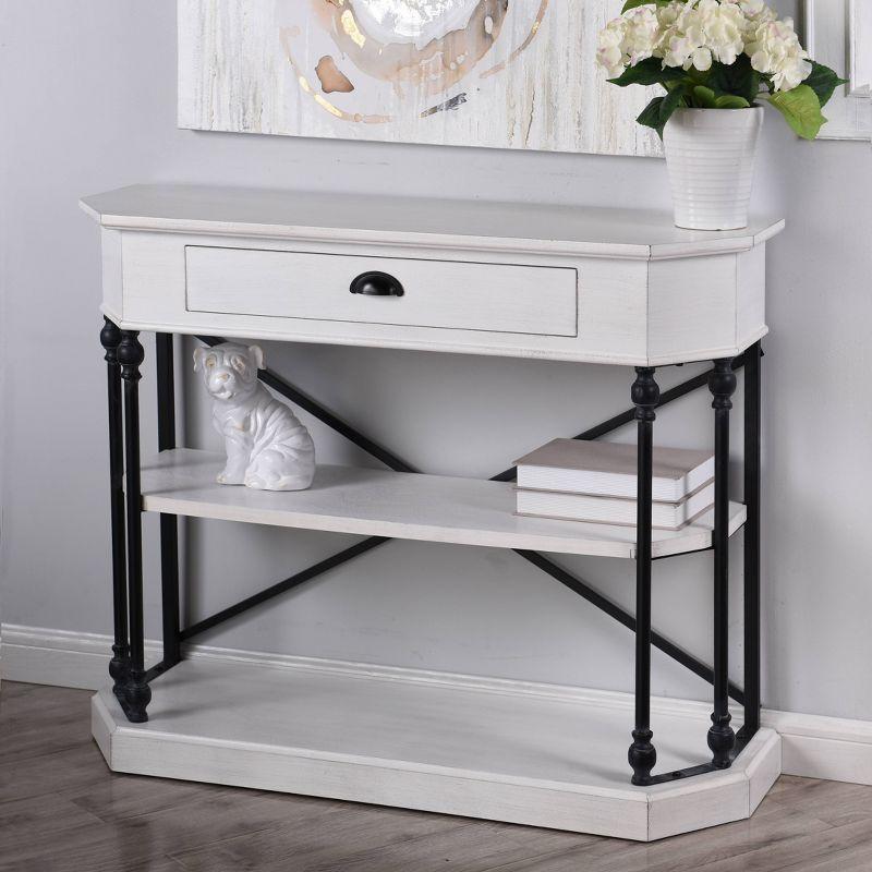 Clipped Corner Console Table with 2 Shelves and Center Drawer White - StyleCraft: Modern Hardwood Entryway Storage