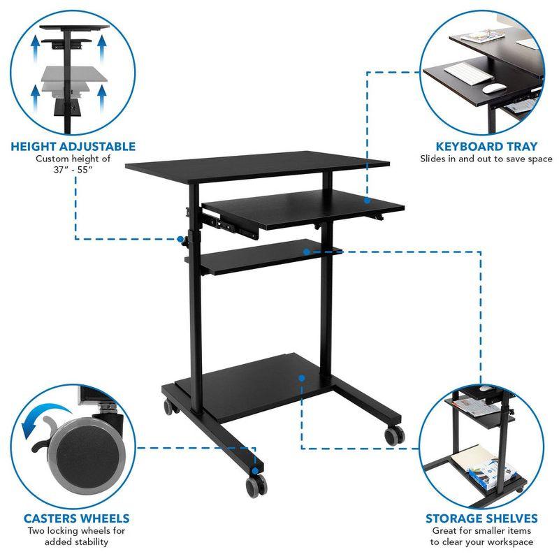 Adjustable 32" Black Wood Mobile Sit/Stand Desk with Keyboard Tray