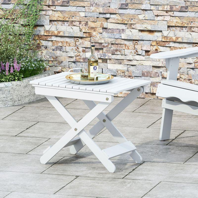 White Folding Wooden Outdoor Side Table with Criss Cross Base