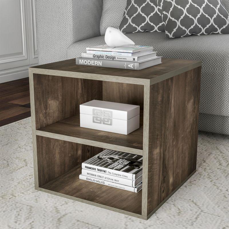 End Table - Stackable Contemporary Minimalist Modular Cube Accent Table Double Shelves for  Living Room or Office by Hastings Home (Gray)