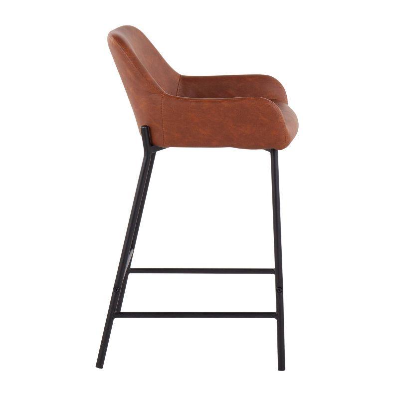 Set of 2 Daniella Metal/Faux Leather Counter Height Barstools Black/Camel - LumiSource: Padded, With Back, Fixed Height