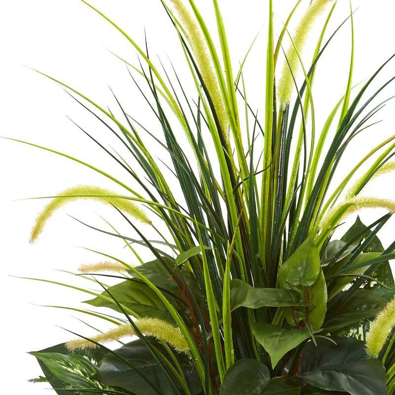 48" x 26" Artificial Mixed River Fern and Dogtail Plant in White Tower Planter - Nearly Natural: Indoor Faux Floor Plant