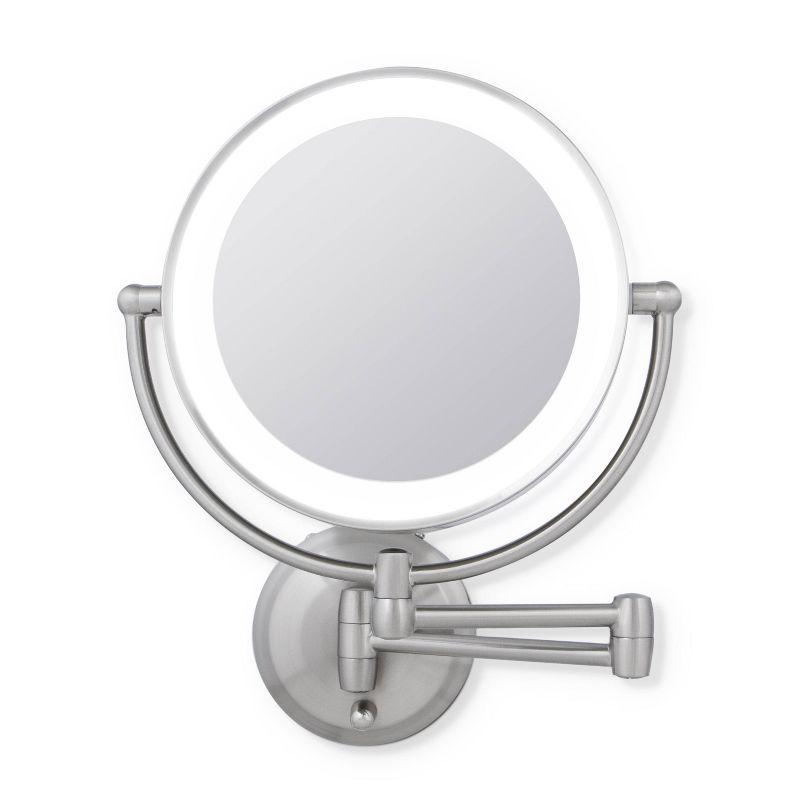 11" Round LED Wall Mount Powered by Battery or Adaptor Makeup Mirror Satin Nickel Finish - Zadro: 10x Magnifying, Spot Clean, Metal & Glass