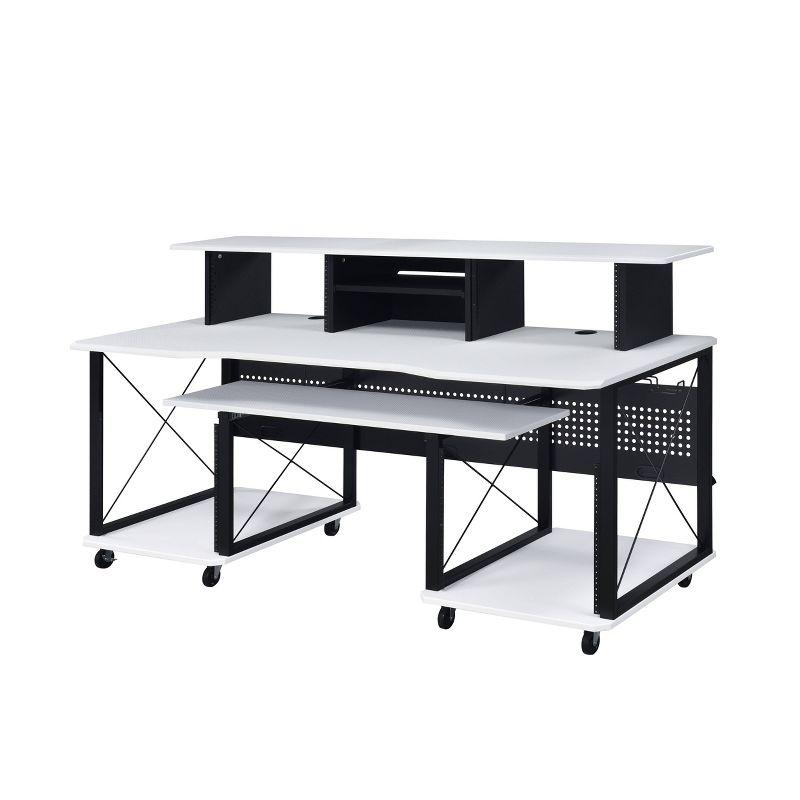 72" Megara Desks White and Black Finish - Acme Furniture: Metal Frame, Wood Surface, Open Storage Shelf