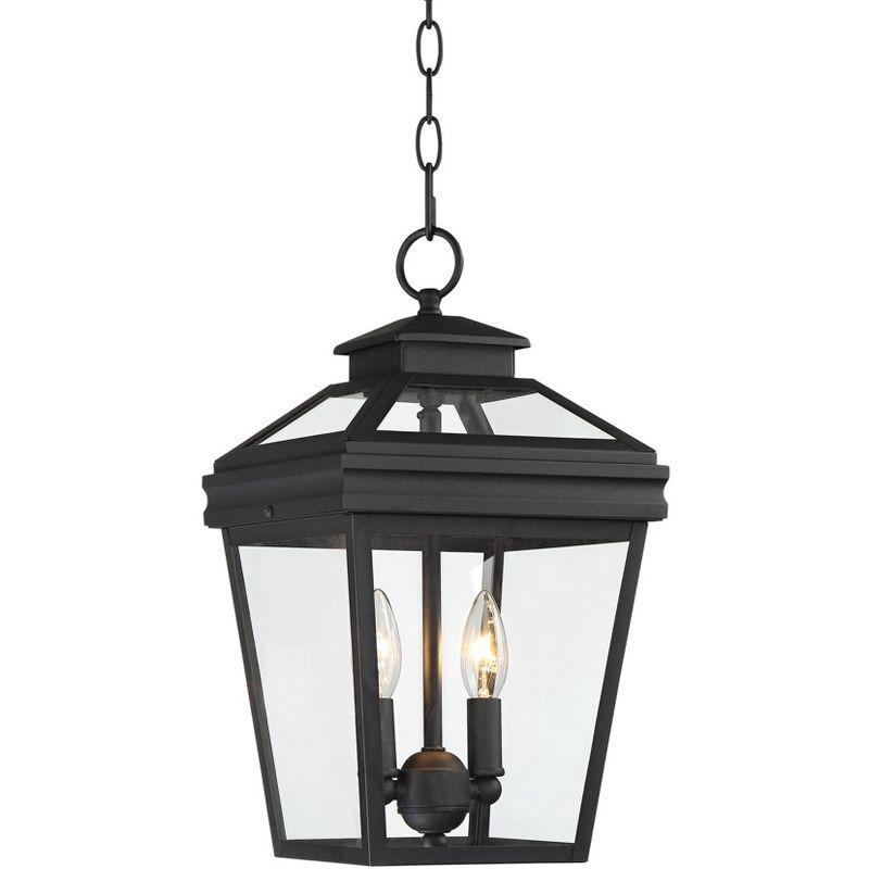 John Timberland Stratton Street Rustic Outdoor Hanging Light Textured Black Lantern 16 1/2" Clear Glass for Post Exterior Barn Deck House Porch Yard