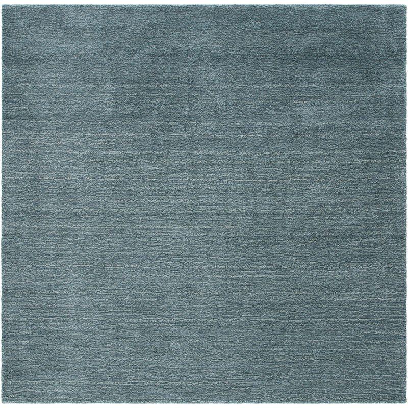 Himalaya Blue Hand-Knotted Wool Square Shag Rug