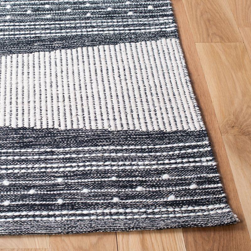 Black and Ivory Striped 4' x 6' Wool Cotton Area Rug