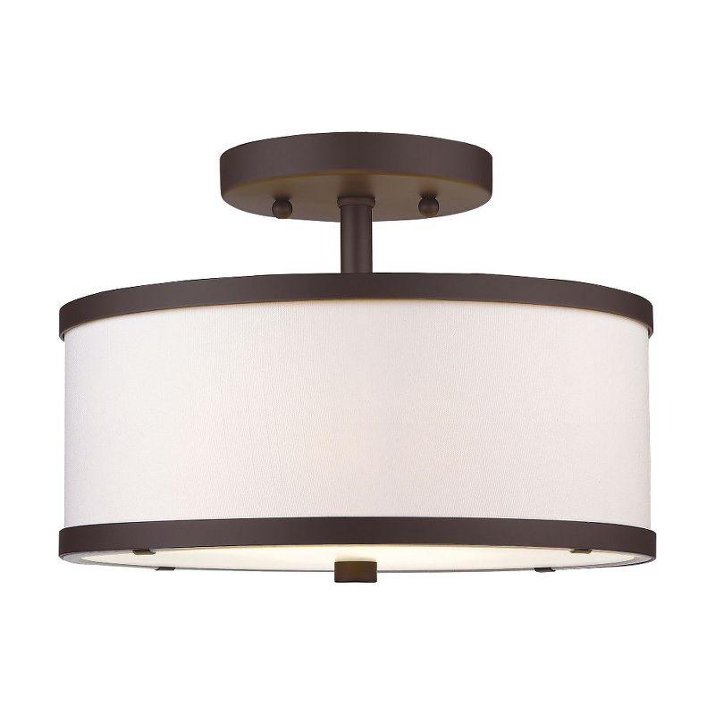 Bronze and Off-White Drum Semi-Flush Mount Ceiling Light