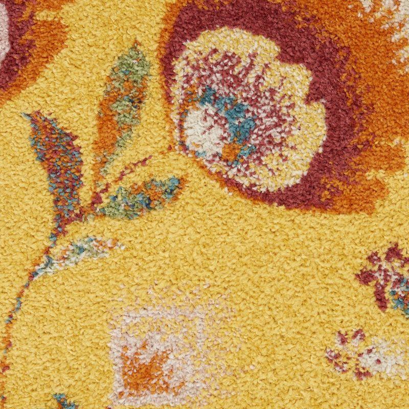 Vibrant Floral Blooms Yellow Synthetic 5' x 7' Area Rug