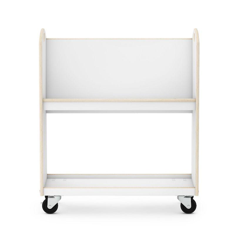 Guidecraft EdQ Rolling Book Storage Cart for Classroom - Natural, Single Sided 2-Shelf Wooden Book Display Rack on Wheels