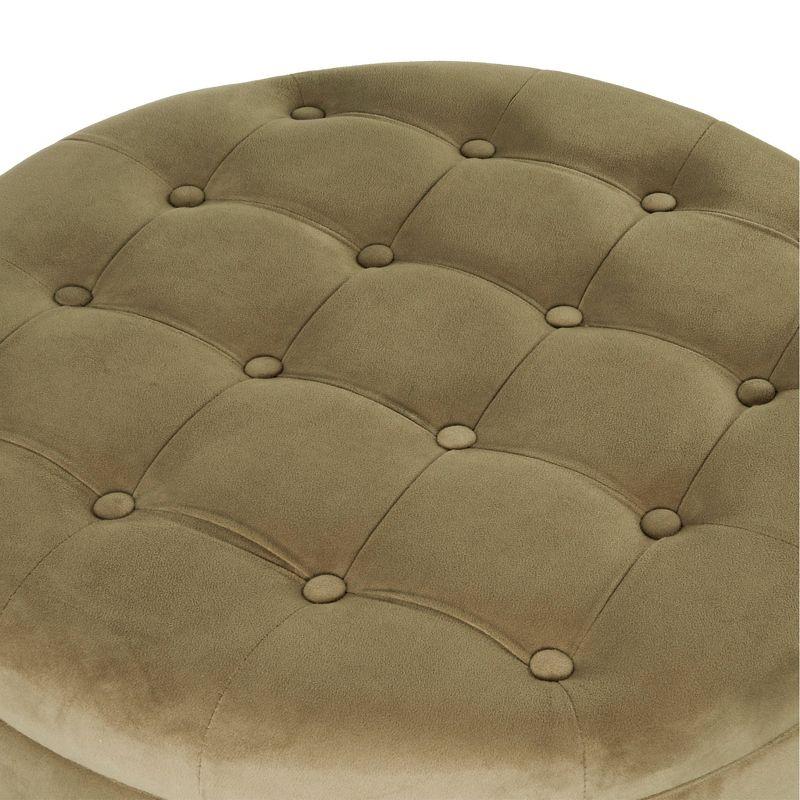 Tufted Round Storage Ottoman Light Sage Green Velvet - HomePop