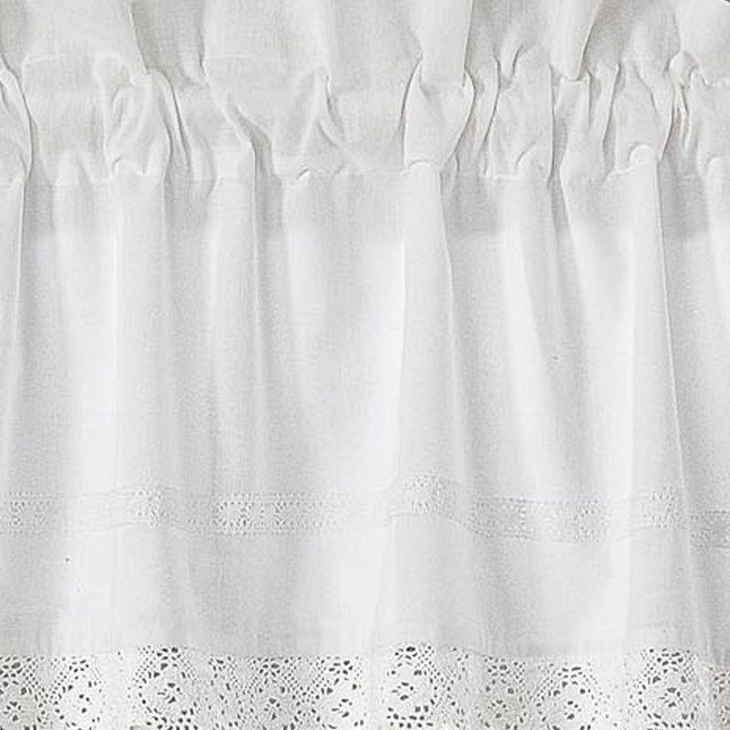 Laura Ashley Annabella White Solid Crocheted 100% Cotton Pole Top Window Valance 18 inches