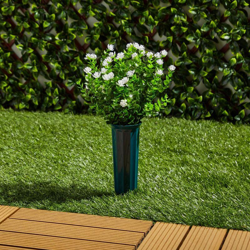 Bright Creations 6 Bundles White Artificial Flowers with 2 Cone Vases, Faux Fake Plant for Cemetery, Outdoor Decor (8.6 x 13 In)