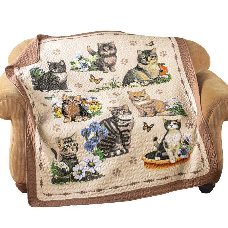 Charming Cat Collage Beige and Taupe Quilted Throw Blanket